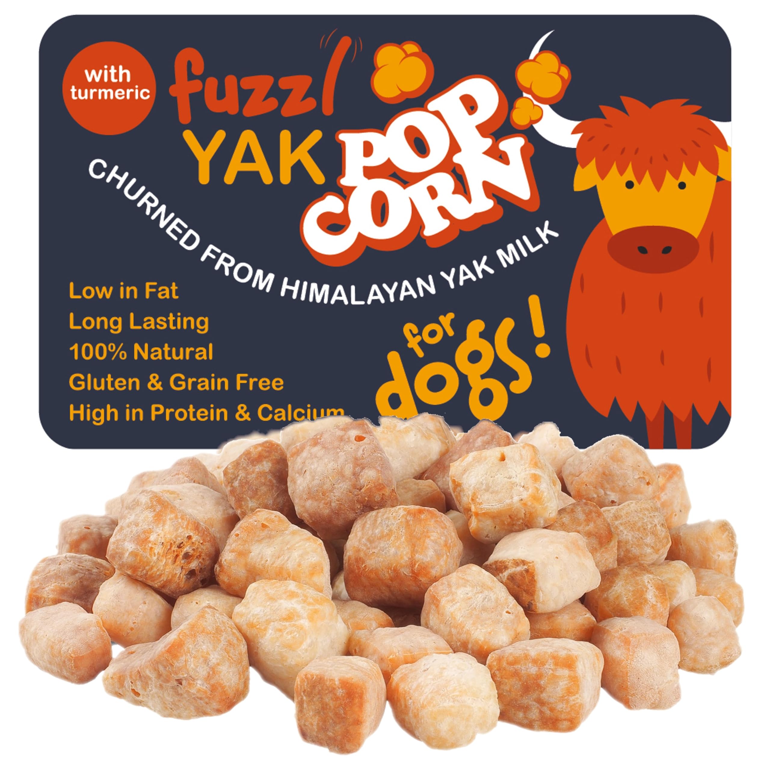 Fuzzl Natural Yak Chew Bites 120g Large Pack - Premium Dog Treats With Turmeric and Himalayan Yak Milk - Long Lasting Training Chews for Dogs - Healthy Dog Treats