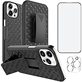 Ailiber Designed for iPhone 16 Pro Max Case with Stand, iPhone 16 Max Pro Belt Clip Holster with Camera Lens&Screen Protector, Swivel 2-in-1 Holder, Slim Shockproof Pouch Full Body Phone Cover-Black