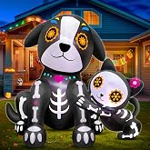 5 Ft Day of The Dead Inflatables Black Cat & Skull Dog with Built-in LEDs | Day of The Dead Decorations Outdoor Halloween Blow Up Calaveras Decor for Yard Garden Lawn Dia De Los Muertos Decorations