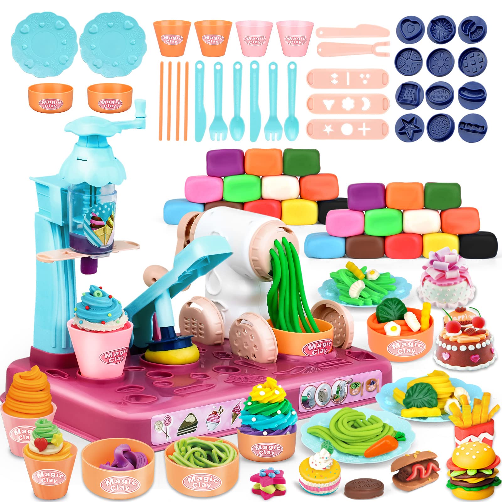 Photo 1 of Hapystar Playdough Sets for Kids Ages 4-8, 3 In1 Playdough Ice Cream 72 Pcs Toddlers' Play Kitchen Set Play Dough for Creations Making Noodle/Ice Cream/Cooking/Play Food (24 Pcs Dough Includes