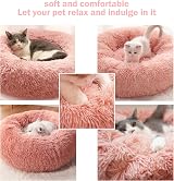 Nepfaivy Calming Donut Bed for Dogs Cats 15.75in Pink Non-Slip Washable view 5
