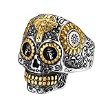 Sugar Skull Head Ring,Stainless Steel Two Tone