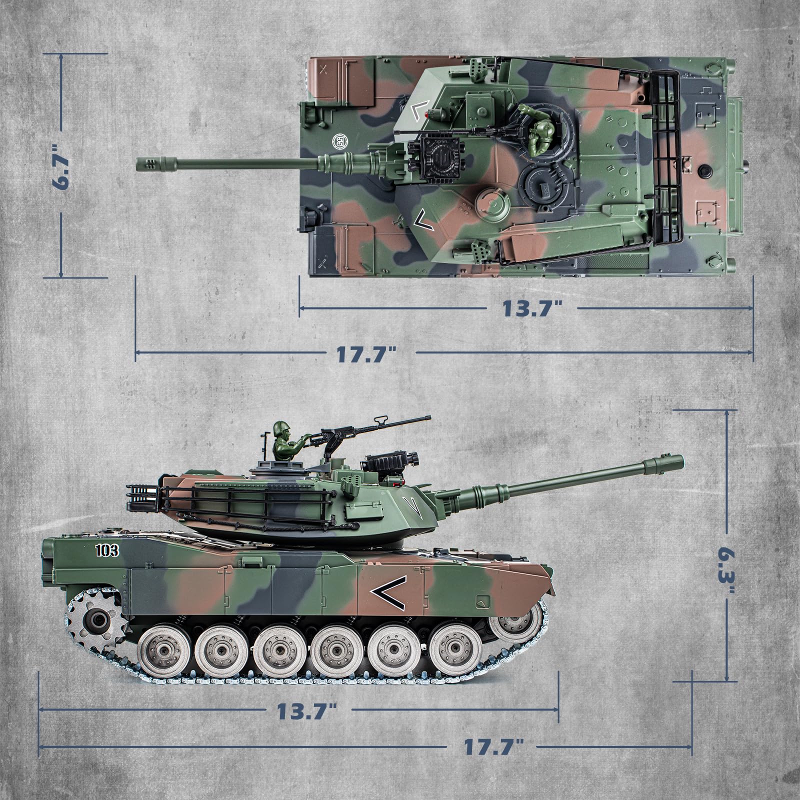 Supdex RC Tank, 1:18 Alloy Metal M1A2 Abrams Remote Control Model Army Toys, 2.4Ghz Military Tank with Smoke, Sound and Lights, RC Vehicle That Shoots BBS and Water Bombs for Adults and Kids