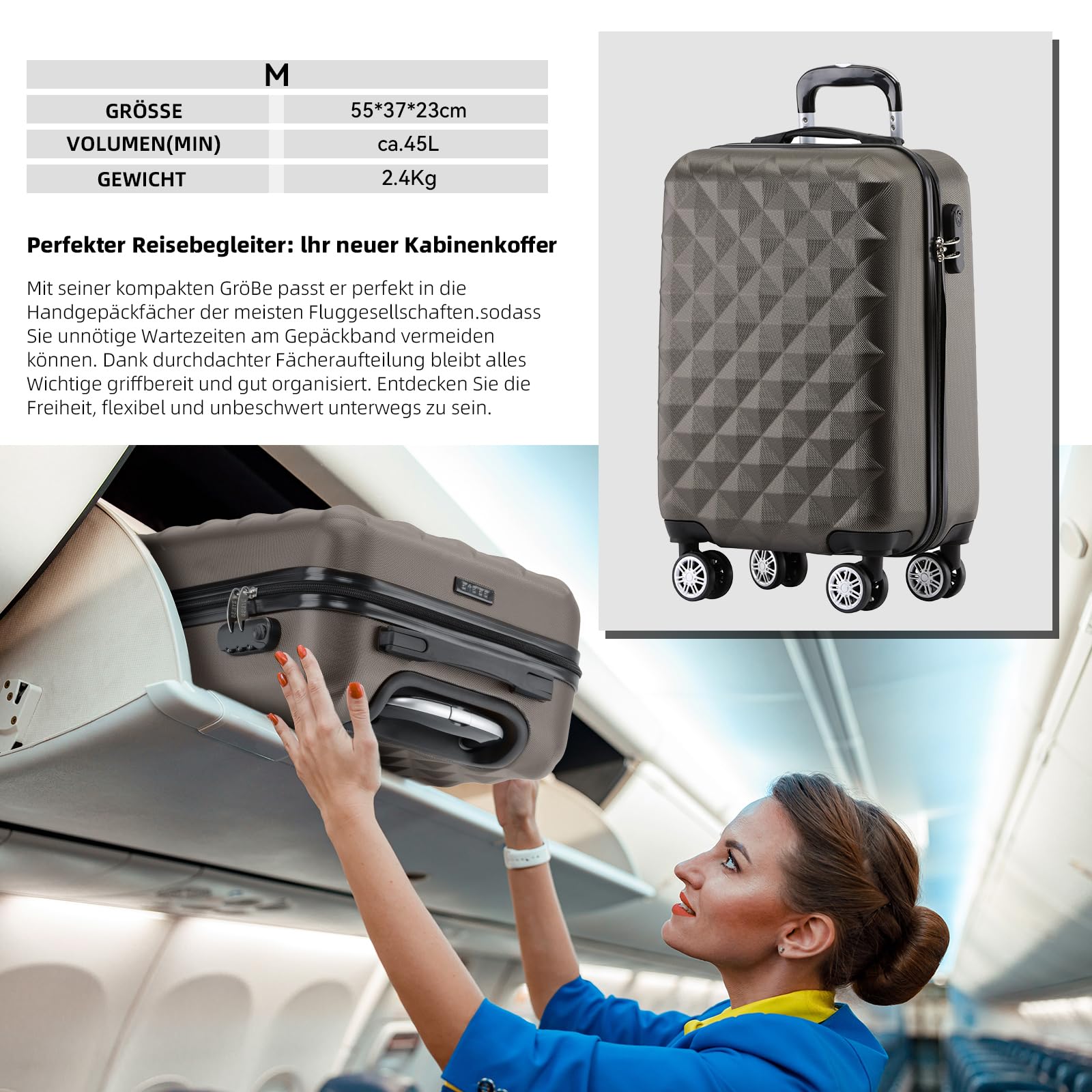 BEIBYE Trolley Koffer Reisekoffer Reisekofferset Gepäckset Kofferset 4 Zwillingsrollen Hartschale (Coffee) 3