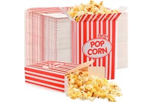 XINNUN 300 Pcs Paper Popcorn Boxes 1 oz Close Top Oil Proof Disposable Popcorn Container 6 x 4 x 2 Inch Red and White Stripes Leak Proof Popcorn Boxes for Party Movie Party Theater Night Carnival Birthday