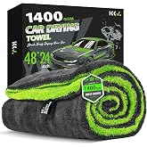 KKV Full-Sized SUV Drying Towel, 48&rdquo;x24&rdquo; Dual Sided Microfiber Car Cleaning Towel with Twisting Yarn Technique, 1400GSM Super Absorbent, Scratch-Free, Machine Washable (Darkgray-GreenYellow)