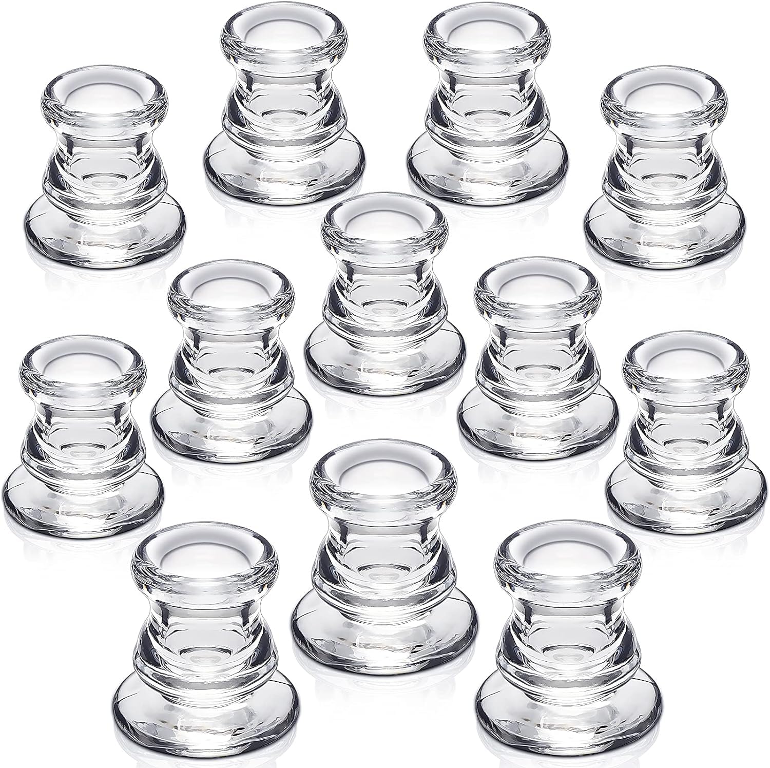 Azuritek Candlestick Holders Bulk 12PCS Taper Candle Holders for Table Centerpiece Thick Glass Candle Holders for Wedding, Party and Valentine's Day Decoration
