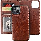 Bocasal Detachable Wallet Case for iPhone 14 RFID Blocking Card Slots Holder Premium PU Leather Magnetic Kickstand Shockproof Wrist Strap Removable Flip Protective Cover 5G 6.1 inch (Brown)