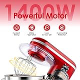 Aucma Stand Mixer 6.2L 1400W Tilt-Head with Dough Hook Whip Beater Red view 4