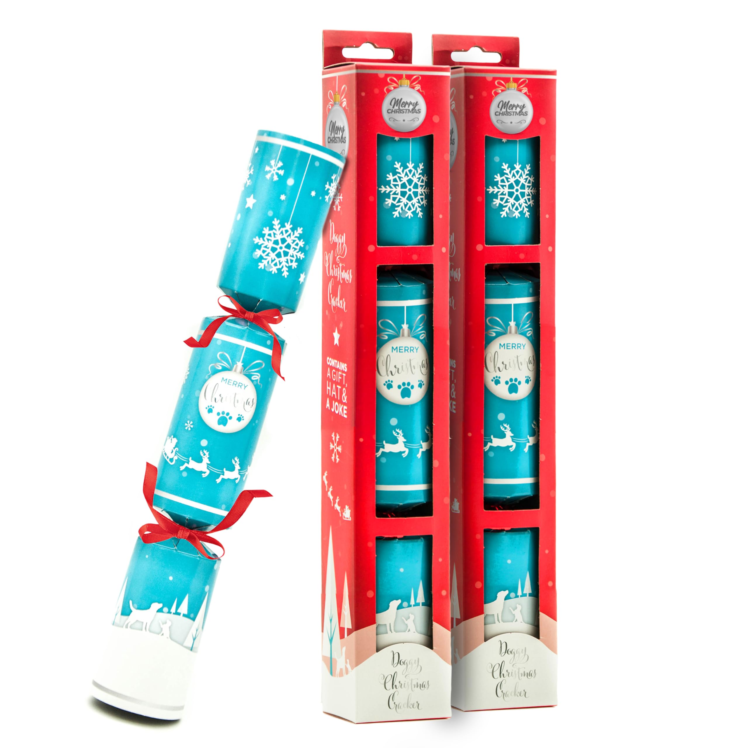 Petopedia Christmas Cracker for Dogs - 3-in-1 Dog Gifts: ROPE TOY, HAT & JOKE - NOISE-FREE XMAS Interactive Dog Toys for Boredom, Celebration Presents (Red, Pack of 2)