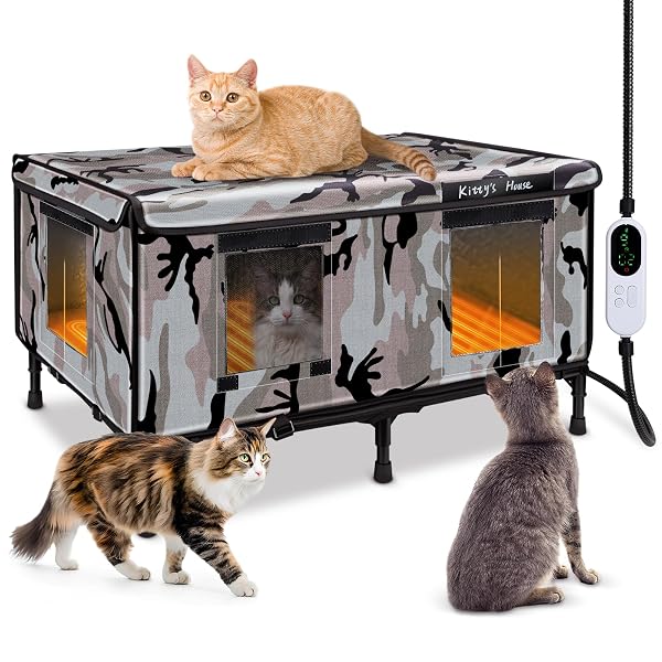 HEATED CAT HOUSE FOR OUTSIDE IN WINTER, WEATHERPROOF...