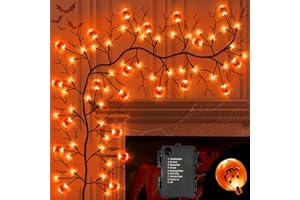 Jo.Devivre 7 Ft 63 LED Halloween Willow Vine Twig Garland with 8 Modes & Timer 21 Pumpkin Orange Lights,Halloween Garland with Waterproof Battery Operated for Indoor Wall Fireplace Decorations