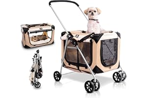 PetLuv Pet Stroller, Fits 2 Cats, Small to Medium Dogs (Up to 45 Lbs), Detachable, Soft-Sided Pet Carrier, Collapsible, Includes Plush Pillow
