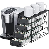 Picture of HFHOME Coffee Pod Holder with Wooden Top, Compatible with K-Cups, 4-Tier Coffee Capsule Storage Drawer, 56 Capacity Pods Organizer for Kitchen Counter, Home, Office, Black