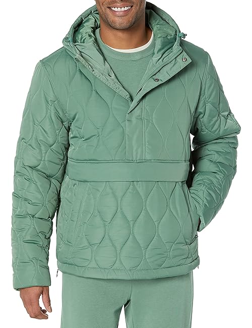 Amazon Essentials Men's Anorak Hooded Quarter-Zip Puffer Coat, Sage Green, Large