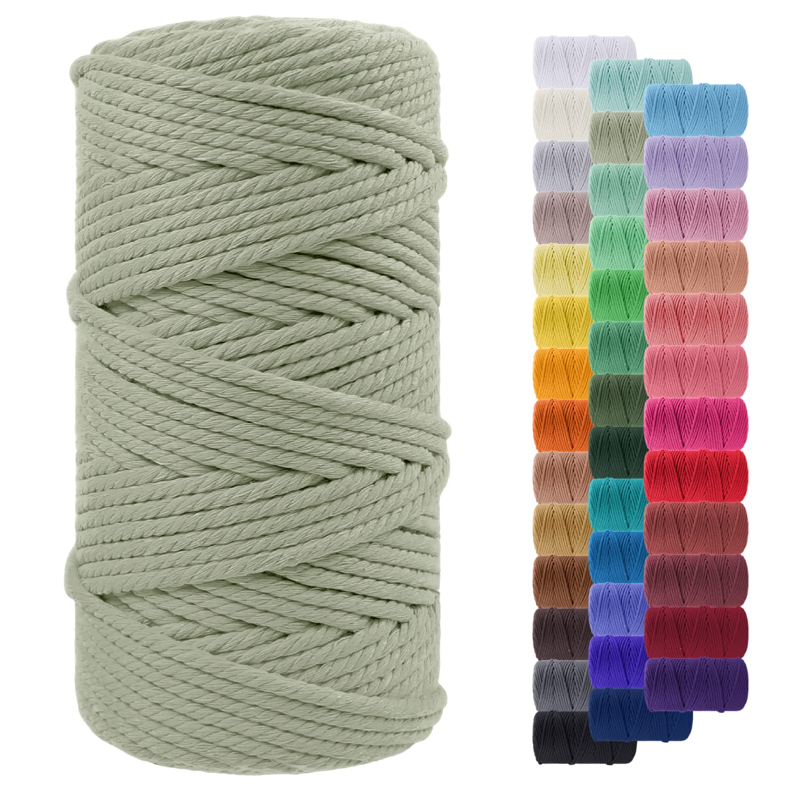 LEREATI Macrame Cord 5mm x 100m, Thick Macrame Rope Yarn Natural Cotton Cord, 4 Strand Twisted Colored String for Wall Hanging Plant Hanger DIY Crafts Boho Decor (Bean Green)