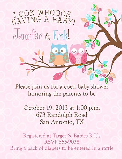Amazon Com Owl Baby Shower Invitations Personalized Your Color Cute
