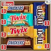 M&amp;M'S Peanut, M&amp;M'S Caramel, SNICKERS Original, SNICKERS Peanut Butter, TWIX Original and TWIX Salted Caramel Full Size Individually Wrapped Variety Box, 18 Ct Bulk Box