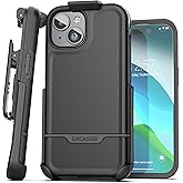 Protective Belt Case Designed for iPhone 15 with Holster Clip [Rebel Series] Shockproof Heavy Duty Cover with Phone Holder (Black)