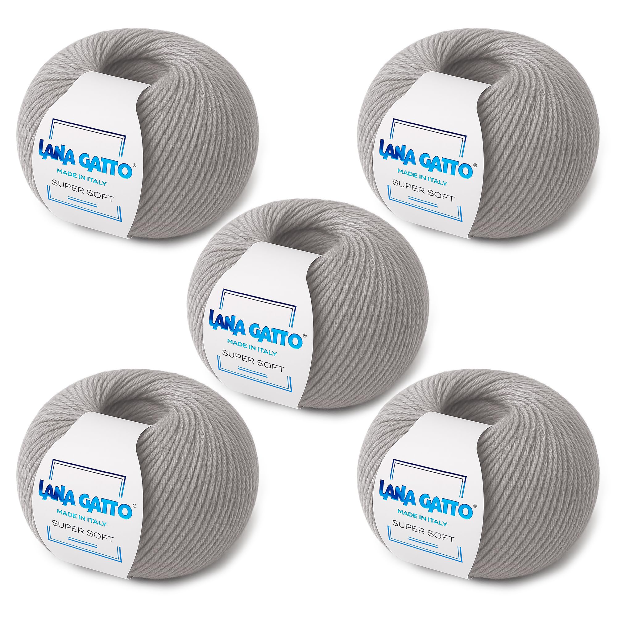 Super Soft Yarns for Crocheting and Knitting 100% Merino Wool Soft Yarn, Extrafine Wool Made in Italy by Lana Gatto Super Soft Line, 9 oz 685 yds, (5, Light Gray - 20741)