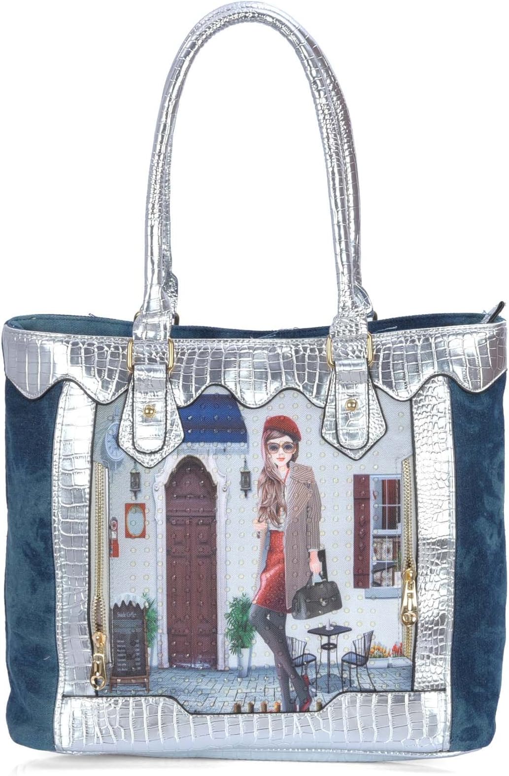 Krish Women's Ivory Blue Leather Woven Shoulder Bag