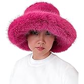 Lina & Lily Oversized Winter Faux Fur Bucket Hat for Women - Long Pile Fur Wide Moldable Brim