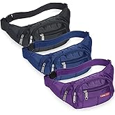 3 Pcs Fanny Packs Crossbody Waist Bags for Women Men Crossbody Waterproof Fanny Pack Belt Bag for Travel Walking Running Hiking Cycling Outdoor Easy Carry Any Phone, Wallet (Black, Purple, Navy Blue)