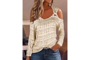 Women's Sexy Metal Button Off-The-Shoulder Top, Elegant Casual Slim-Fit Long-Sleeved Spring & Autumn Shirt