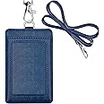 PU Leather ID Badge Holder, Life-Mate ID Badge Holder with 1 Clear ID Window 1 Credit Card Slot and PU Leather Lanyard for Badge Credit Cards College ID Cards in Blue