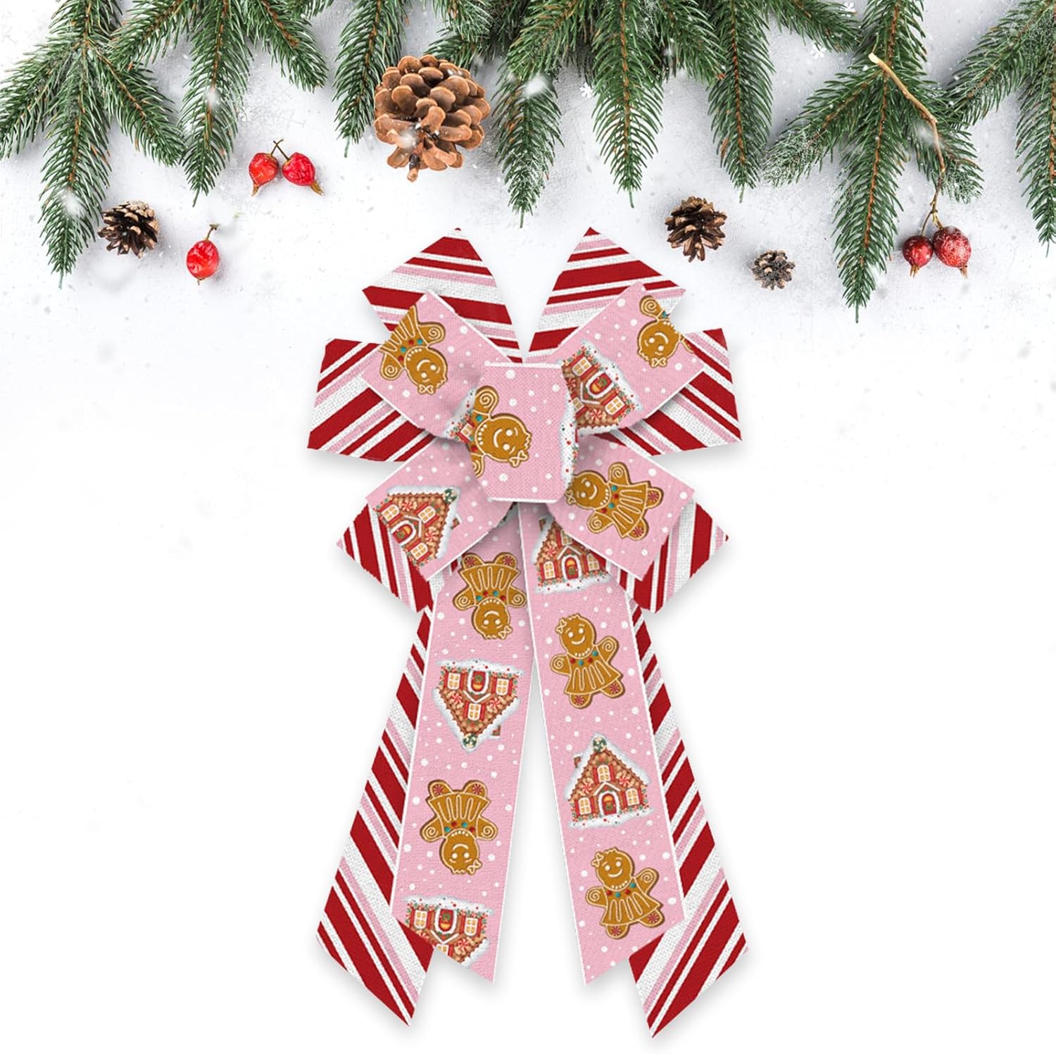 Bows & Ribbons - Estivaux Large Christmas Bows for Wreath, Merry Christmas Wreath Bows Red Pink Burlap Bow Winter Craft Ribbon Bow Xmas Gingerbread Man Tree Bows for Front Door Christmas New Year Decorations