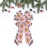 Estivaux Large Christmas Bows for Wreath, Merry Christmas Wreath Bows Red Pink Burlap Bow Winter Craft Ribbon Bow Xmas Gingerbread Man Tree Bows for Front Door Christmas New Year Decorations