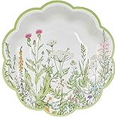 AimFun 24Pcs Wildflower Dessert Paper Plates Floral Disposable Party Plates Garden Botanical Green Leaves Herbs 7" Scalloped Plate for Baby Bridal Shower Tea Party Supplies (24)