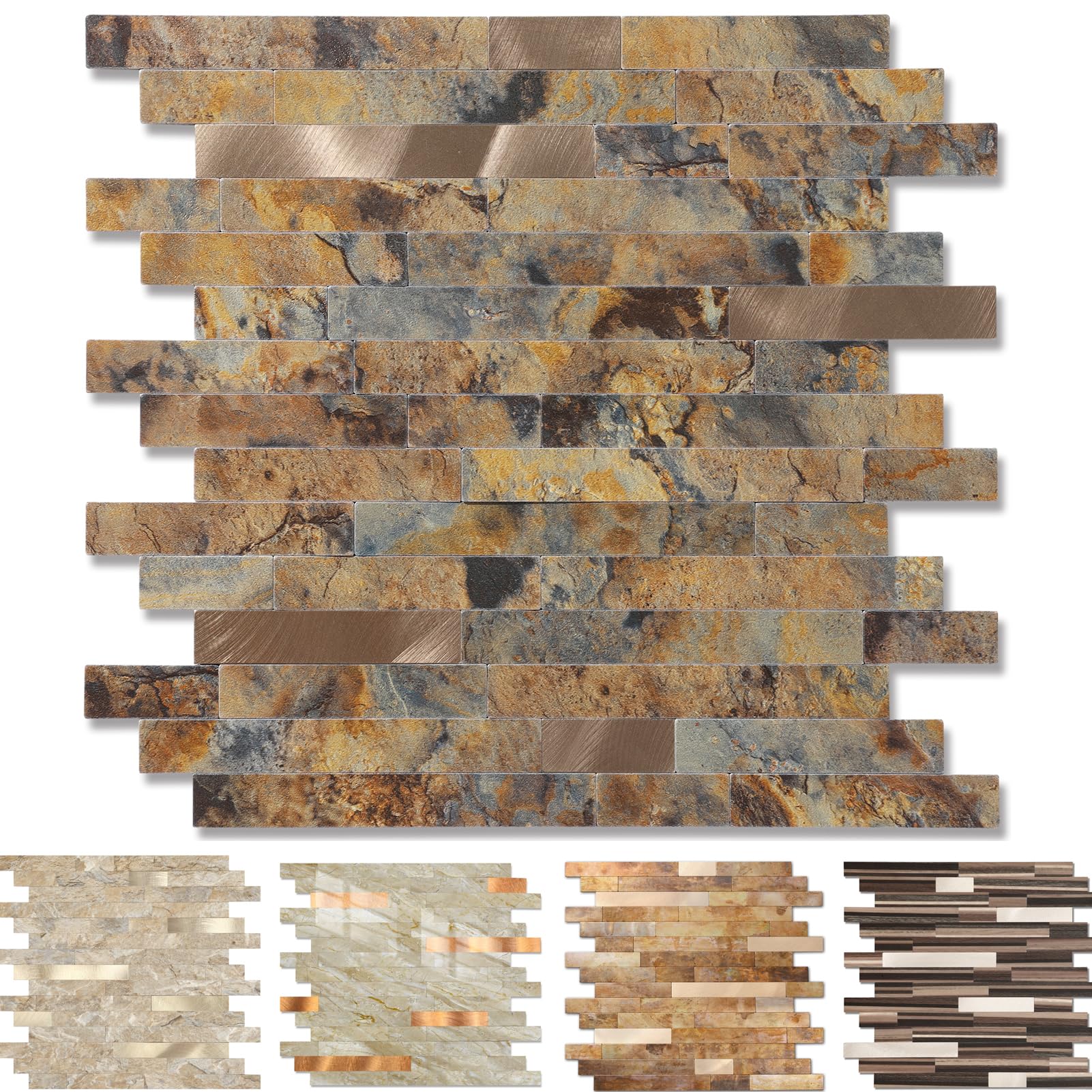 Photo 1 of 5 Sheet Peel & Stick Wall Tile, PVC Kitchen Backsplash, Stick on Tiles for Kitchen (12'' X 12'', Rusty)