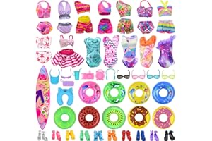 Ecore Fun 35 PCS Doll Clothes Swimwear Beach Bathing Kit including 10 Bikini Swimsuit 2 Swimming Ring 4 Fashion Glasses 10 Pairs Shoes 1 Surf Skateboard 8 doll accessories for 11.5 Inch Doll