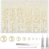 NEBURORA 13000 Pcs Ivory White Flat Back Pearl Kit 8 Sizes with Tweezer and Picker Pencil Beige Half Round Flatback Pearls Beads for DIY Crafts Nails Makeup Clothes