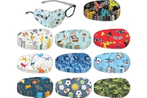 PANELEE Eye Patches for Kids Reusable Eyepatch for Glasses to Cover Either Eye 2 x 4.1 Inch Cartoon Fabric Kids Eye Patches Boys Girls, 10 Styles (30)