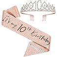 10th Birthday Sash and Tiara for Girls, Rose Gold Birthday Sash Crown 10 & Fabulous Sash and Tiara for Girls, 10th Birthday Gifts for Happy 10th Birthday Party Favor Supplies