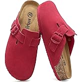 Brelzo Calvior Women's Suede Clogs Men's Slip-On Mules Non-Slip Potato Shoes Arch Support Sandals with Adjustable Buckle for Indoor & Outdoor Use