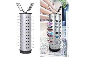 KUNGHEI 44 Pairs Sunglasses Organizer Holder Glasses Display Stand Sunglass Rack Holder W/ Mirror, 360° Rotating Hanging Hook Display Stands Carousel Holder for Home, Glasses Shop , Exhibition Display