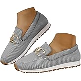Women's Slip On Casual Loafers Comfortable Vintage Flat Shoes Orthopedic Sneakers for Women Round Toe Arch Support Business Loafers Non Slip Walking Boat Shoes Fashion Buckle Lightweight Footwear