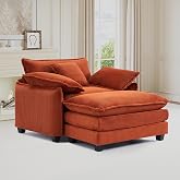 LUXSeatful Oversized Chair with Ottoman for Living Room, Large Corduroy Accent Chair with Footrest, 350lb Capacity Comfy Lounge Chair for Bedroom, Apartment, Reading Room, Orange