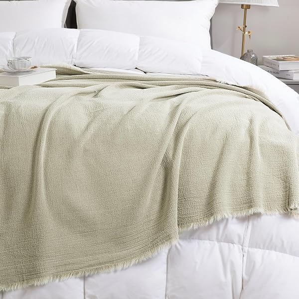 HOMBYS 92″X108″ LINEN OVERSIZED KING BLANKET-SOFT LINEN REVERSIBLE THROW LIGHTWEIGHT BLANKET IN NATURAL COLOR BED BLANKET(FLAX COLOR, 92″X108″)