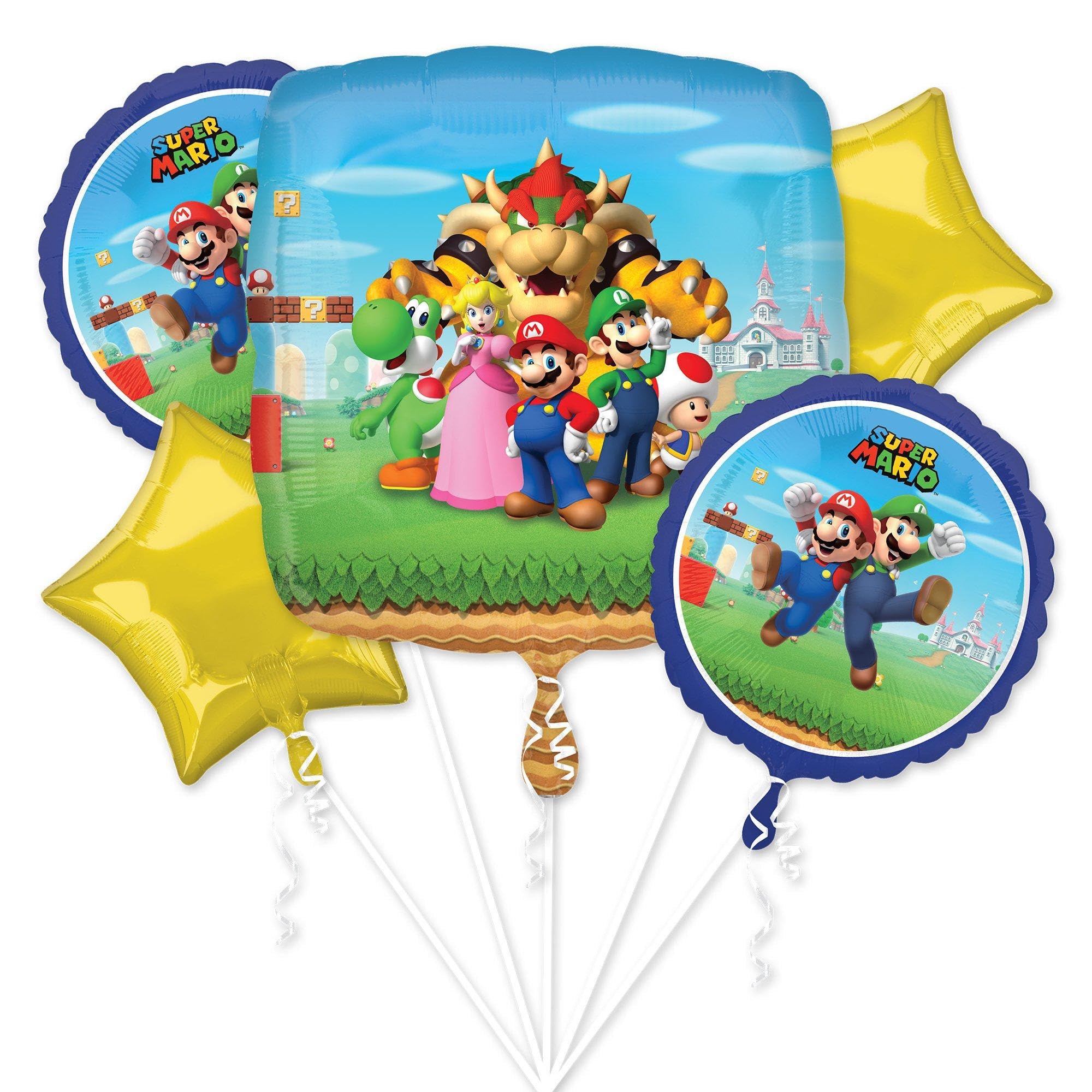 Photo 1 of Super Mario Bros Foil Balloon Bouquet, 5pc