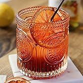 Ribbed Retro Arch Floral Rose Gold Drinking Glasses Set of 6, (10 oz) Vintage Glassware Set by Kate Aspen| Cocktail Glass Set, Juice Glass, Water Cups | Great Hostess Gift & Gift for New Home Owners