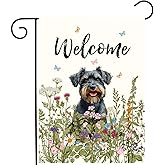 Spring Summer Garden Flag Floral Schnauzer Yard Flag Flower Dog Garden Flags for Outside Small Outdoor Welcome Flags 12x18 Double Sided