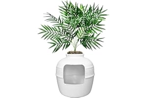 Good Pet Stuff Hidden Litter Box & Reusable Liner Essentials Kit, Round Enclosed Cat Planter Furniture, Fake Plant, Hooded Vented Carbon Filter System for Odor Control, Easy to Clean, White Birch