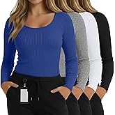 Yearntown 4 Pack Women's Plus Size Underscrubs Shirts, Cotton Ribbed Long Sleeve Nurse Top Scoop Neck Fitted Basic Undershirt