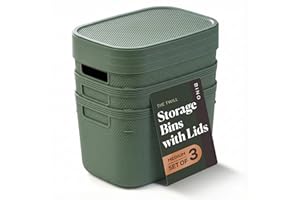 BINO | Plastic Storage Bins with Lids, 5.5 Liter - 3 Pack, Desert Green | THE TWILL COLLECTION | Plastic Bins for Organizatio