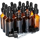 (12 Pack) 1 oz. Amber Boston Round with Black Glass Dropper