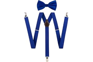 TIE G U STYLE TIE G Solid Color Men's Suspender + Woven Bow Tie Set for Wedding : Vivid Color, Adjustable Brace, Strong Clip, Elastic Band